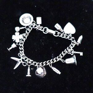 Silver tone Multi Charm Chain Bracelet